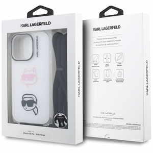 Karl Lagerfeld IML Crossbody Karl&Choupette Head Maciņš for iPhone 16 Pro - balts