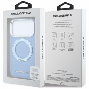 Gaiši zils KARL LAGERFELD vāciņš modelim IPHONE 18 Pro/17 Pro (Saffiano Classic Logo), saderīgs ar MagSafe