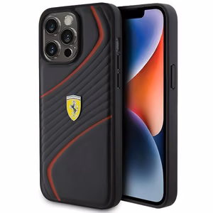 Ferrari Twist Metal Logo maciņš iPhone 15 Pro Max melns