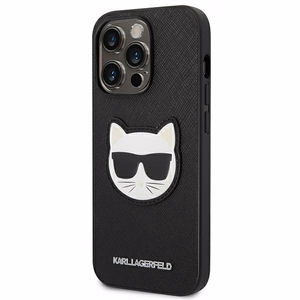 Karl Lagerfeld Saffiano Choupette Head Patch viedtālruņa apvalks iPhone 14 Pro Max - melns