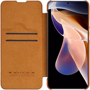 Чехол-книжка Nillkin Qin для Xiaomi Redmi Note 11 Pro+ (China) / Redmi Note 11 Pro (China) / Mi11i HyperCharge с защитой камеры коричневый