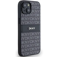 DKNY ādas mono svītra un metāla logotips viedtālruņa apvalks iPhone 15/14/13 - melns