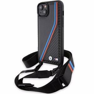 BMW M Edition oglekļa trīskrāsu līnijas un siksna viedtālruņa apvalks iPhone 15 / 14 / 13 - melns