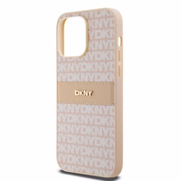 DKNY Ādas mono svītra un metāla logotips viedtālruņa apvalks iPhone 14 Pro Max - rozā