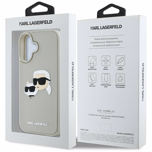 Karl Lagerfeld HC 3D gumijas dubultgalvu iPhone 16 viedtālruņa apvalks - bēšs