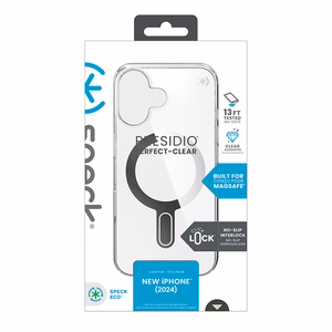 Speck Presidio Perfect-Clear vāciņš ar MagSafe un ClickLock iPhone 16 tālrunim, Clear/Chrome