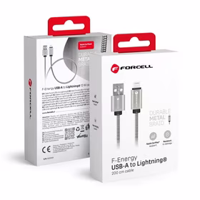 FORCELL F-ENERGY Metal C236 kabelis USB A uz Lightning 2,4A 12W 2 m sudrabains