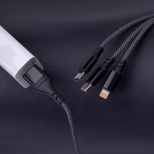 Maxlife ALLin1 kabelis USB + USB-C - Lightning + 2x USB-C 1,0 m 66W melns