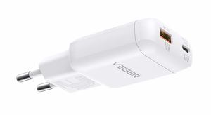 Tālruņa lādētājs USB A + Type C PD 45 W + datu kabelis Type C–C 100 W VEGER TR121, balts