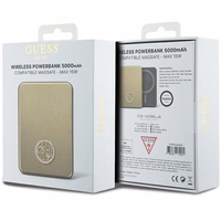 Guess Magnētiskā 4G Strassed Metāla Logotips indukcijas portatīvais lādētājs 15W 5000mAh - zelta