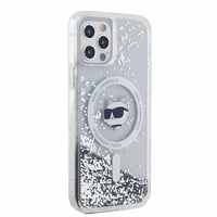 Karl Lagerfeld Šķidrie Spīdumi Choupette galvas MagSafe apvalks iPhone 12 / 12 Pro - caurspīdīgs