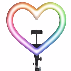 LED gredzenveida Stream RGB lampa 10" ar telefona turētāju HEART + statīvs JM26-10 melna