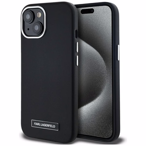 Karl Lagerfeld FW Metal Plate Magnētiskais iPhone 15 viedtālruņa apvalks - melns