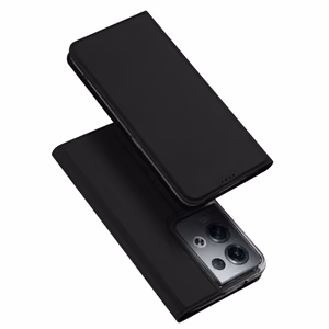 Dux Ducis Skin Pro viedtālruņa apvalks Oppo Reno 8 Pro ar atveramu vāciņu, karšu maciņu un statīvu, melns