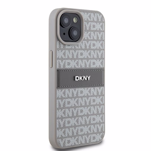 DKNY Ādas mono svītra un metāla logotips viedtālruņa apvalks iPhone 15 / 14 / 13 - bēšs