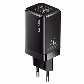 USAMS TĪKLA LĀDĒTĀJS T41 USB-C+USB GAN 47W PD+QC (ONLY HEAD) FAST CHARGING MELNS CC137TC01 (US-CC137)