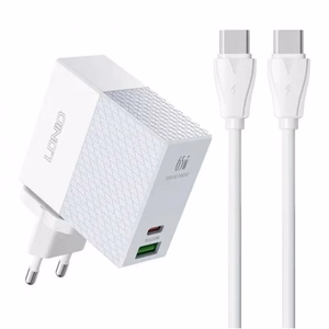Lādētājs LDnio A2620C balts 65W (PD / QC3.0) + Type-C / Type-C 100cm kabelis