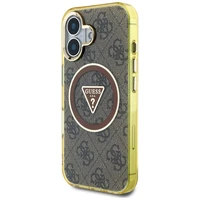 Guess IML Metal Glitter 4G Circle Triangle magnētiskais viedtālruņa apvalks iPhone 16 - brūns