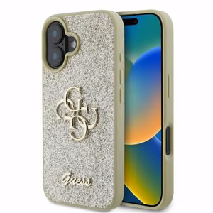 Guess Fixed Glitter Big 4G viedtālruņa apvalks iPhone 16 - zelta