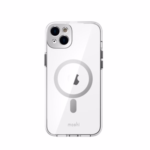 Moshi iGlaze vāciņš ierīcei iPhone 14 Plus, saderīgs ar MagSafe, caurspīdīgs ar “Luna Silver” krāsas detaļām