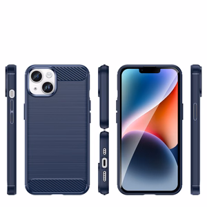 Carbon viedtālruņa apvalks iPhone 14 Plus elastīgs gēla aizmugures vāks zils