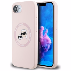 Karl Lagerfeld silikona Karl&Choupette galvu Magnētiskais viedtālruņa apvalks iPhone 16e - rozā