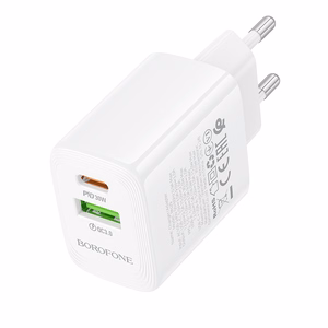 Borofone sienas lādētājs BN29 Fuente - USB + Type C - QC 3.0 PD 30W balts