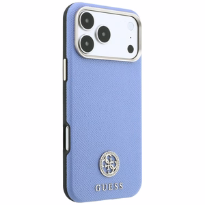 Guess Grained Round Strass Logo vāciņš modelim iPhone 18 Pro / 17 Pro, saderīgs ar MagSafe – zils