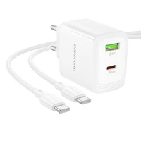 Borofone sienas lādētājs BN30 Cargador GaN - USB + Type C - QC 3.0 PD 45W ar Type C uz Type C kabeli balts