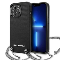 Karl Lagerfeld Ādas teksturēts un ķēdes viedtālruņa apvalks iPhone 13 Pro Max 6.7" - melns