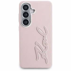 Karl Lagerfeld Grained Signature Metal Resin Logo maciņš Samsung Galaxy S26 rozā