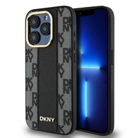 DKNY Ādas rūtainais magnētiskais apvalks iPhone 15 Pro - melns