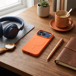 Silikona Mag Cover maciņš modelim iPhone 17 Pro / 18 Pro, saderīgs ar MagSafe ar lielu kameras izgriezumu – oranžs