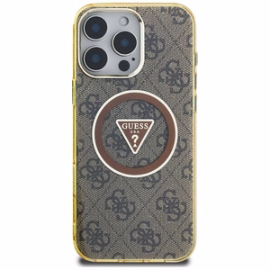 Guess IML Metal Glitter 4G Circle Triangle magnētiskais viedtālruņa apvalks iPhone 16 Pro - brūns