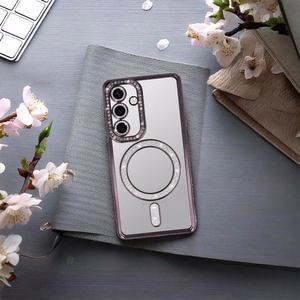 Magnētiskais Bling MagSafe apvalks viedtālrunim Samsung Galaxy S25 FE violets