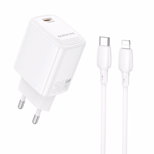 Borofone сетевое зарядное устройство BN28 Fuente - Type C - PD 30W с кабелем Type C - Lightning белый