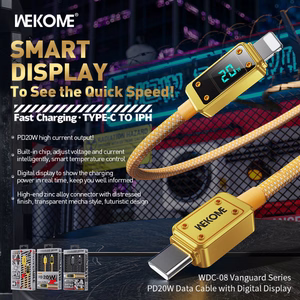 WEKOME WDC-08 Vanguard Series USB-C–Lightning uzlādes un datu kabelis, 1 m, PD 20 W, zelta krāsā