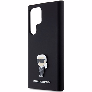 Karl Lagerfeld silikona Ikonik metāla piespraude viedtālruņa apvalks Samsung Galaxy S23 Ultra - melns