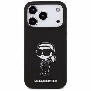 KARL LAGERFELD viedtālruņa apvalks IPHONE 17 Pro saderīgs ar Magnētisko KLHMP17LSKIGROK (Silicone W/ KL Sketch & Logo) melns