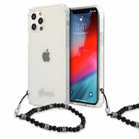 Guess GUHCP12MKPSBK iPhone 12/12 Pro 6.1 caurspīdīgs ciets vāciņš melnas pērļu kolekcija