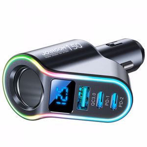 Automašīnas lādētājs Joyroom „JR-CL21" melns 150W (2xPD / 1xUSB / papildu ports / LED)
