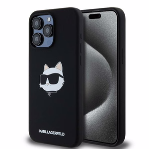 Karl Lagerfeld silikona Choupette Head magnētiskais viedtālruņa apvalks iPhone 15 Pro - melns