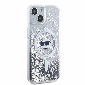 Karl Lagerfeld Šķidrie Spīdumi Choupette galvas MagSafe apvalks iPhone 14 / 15 / 13 - caurspīdīgs