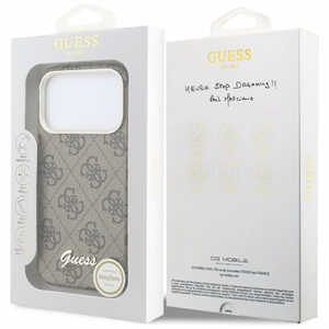 Guess 4G Script MagSafe futrālis iPhone 17 Pro - Brūns