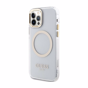 Guess GUHMP12MHTRMD Metal Outline vāciņš ierīcei iPhone 12 / 12 Pro 6.1", ar MagSafe, zelta krāsā