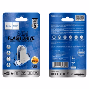 Флешка 128ГБ USB 3.0 (USB A + USB C) Hoco UD8 никель