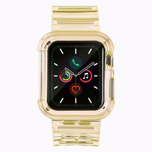 Силиконовый ремешок-браслет с чехлом и подсветкой для Apple Watch 44mm - жёлтый