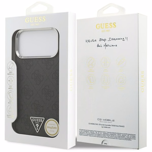 Guess 4G Triangle Logo MagSafe maciņš modelim iPhone 17 Pro Max / 18 Pro Max – melns un sudraba krāsā