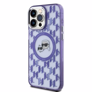 Karl Lagerfeld IML Monogramma Karl & Choupette Galva Magnētiskais Viedtālruņa apvalks iPhone 15 Pro - violets