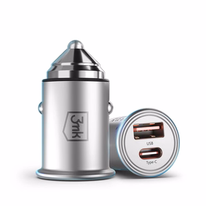 3mk Hyper automašīnas lādētājs, 45 W, PD/QC/PPS, USB 1A1C, sudraba krāsā